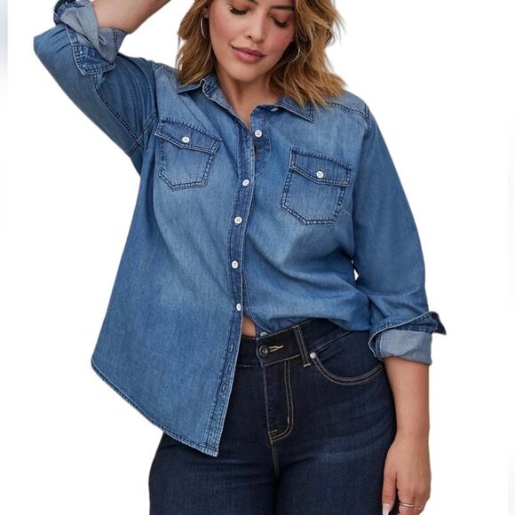 Torrid Denim Blue Button Up Shirt Sz.3 - Picture 1 of 16